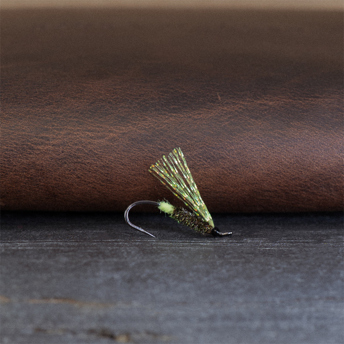 An Atlantic salmon fly named the Crystal Godbout that is popular in Québec for Atlantic salmon fly fishing, tied here on a single hook.
