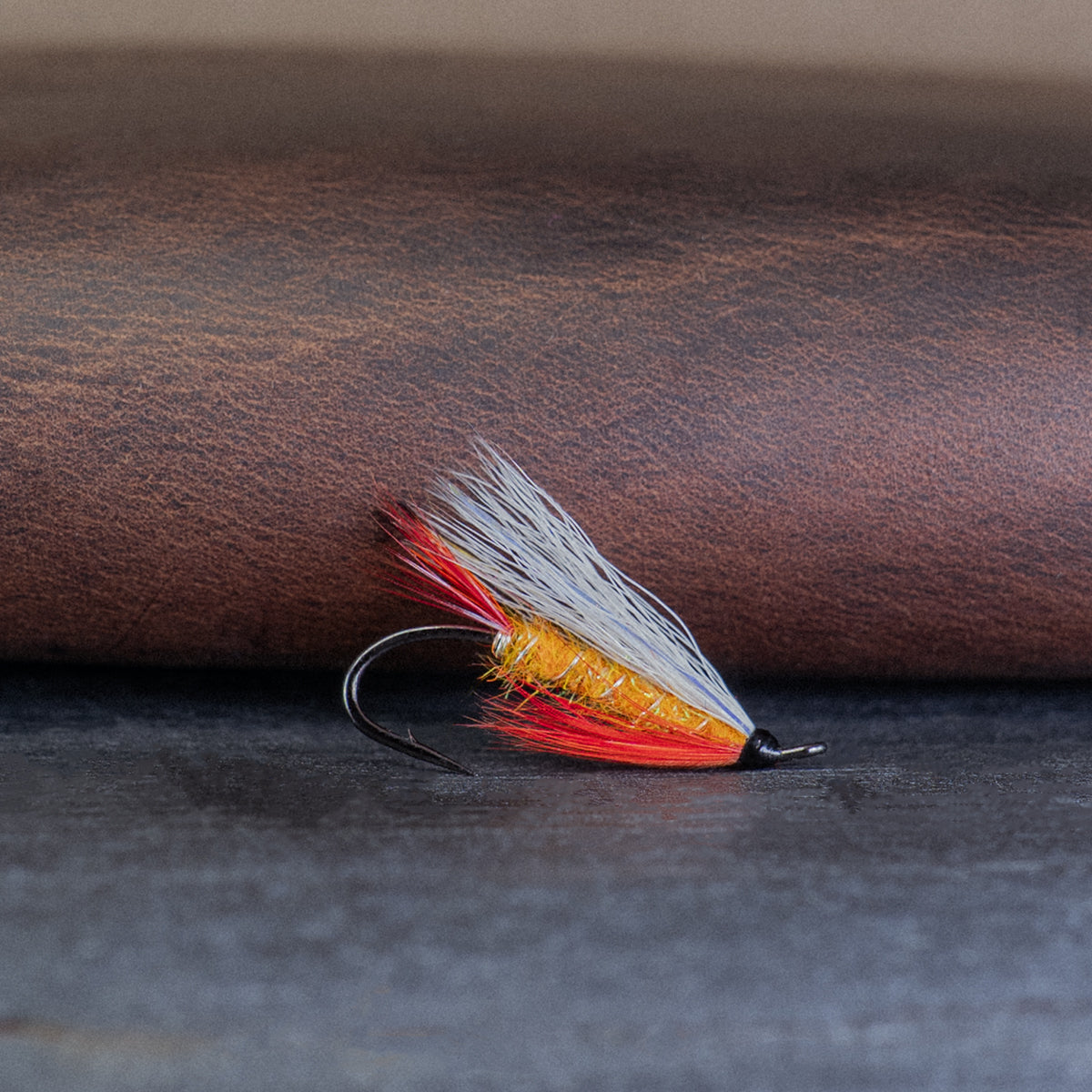 An Atlantic salmon fly named the Patte de l'Isle that is effective on the Gaspe Peninsula for Atlantic salmon fly fishing, tied here on a single hook.