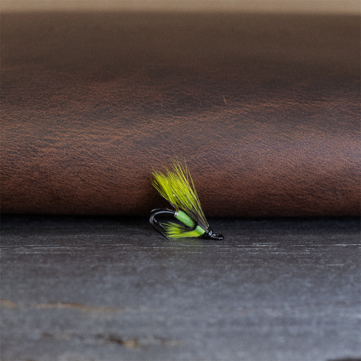An Atlantic salmon fly named the Crystal Godbout that is popular in Eastern Canada for Atlantic salmon fly fishing, tied here on a double hook.