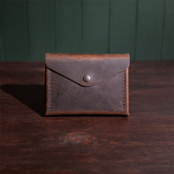 Back view of the Explorer Fly Wallet, a classic vintage-style leather fly wallet for Atlantic salmon flies.