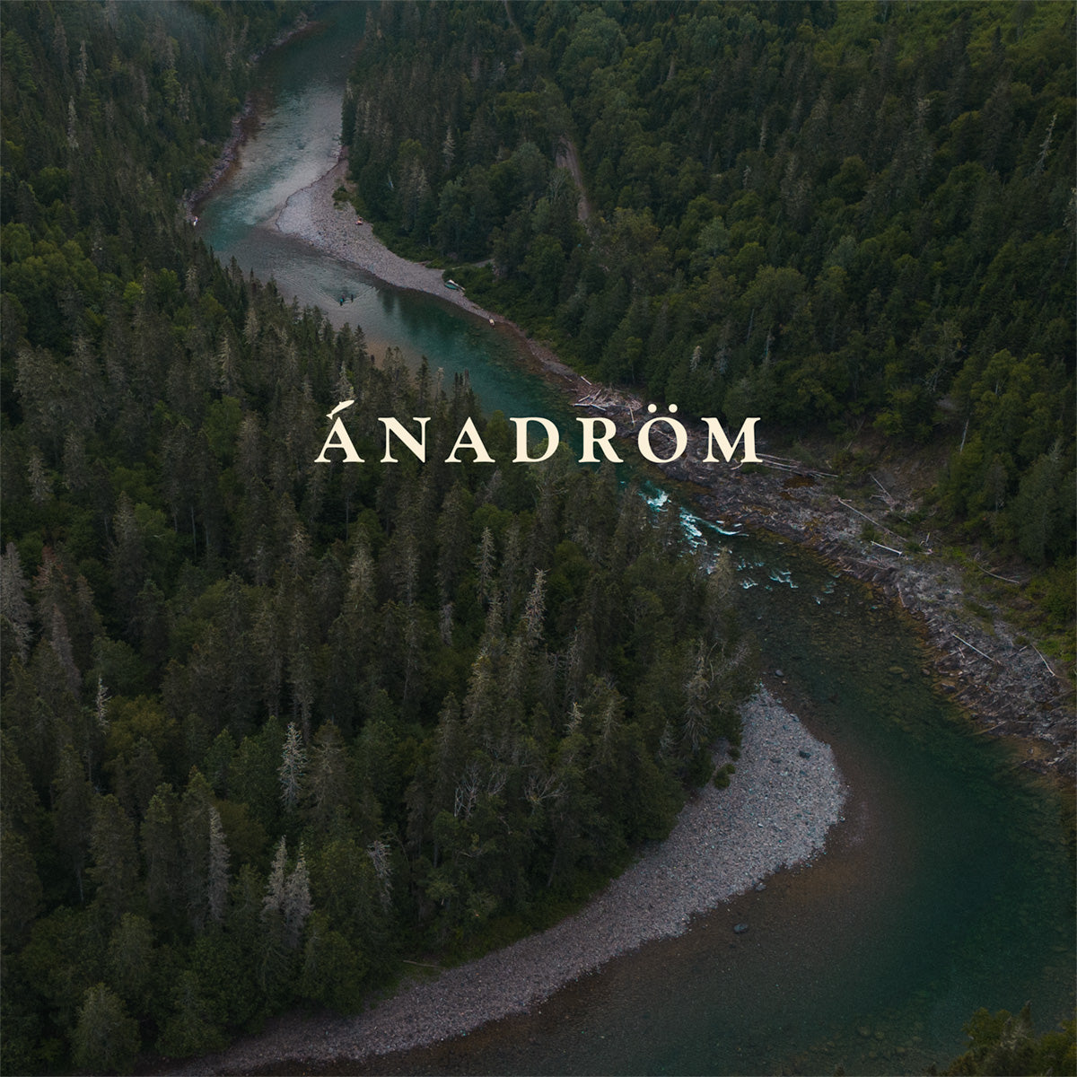 Bonaventure River salmon pool shown from above, featuring Ánadröm branding